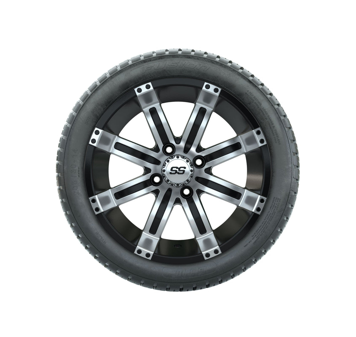 GTW Tempest 14" Black & Machined Wheels with 18" Fusion DOT Street Tires — Set of 4