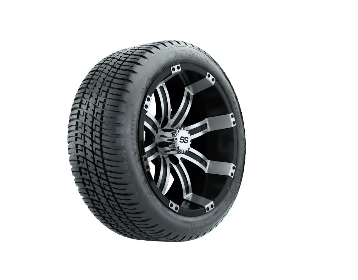 GTW Tempest 14" Black & Machined Wheels with 18" Fusion DOT Street Tires — Set of 4