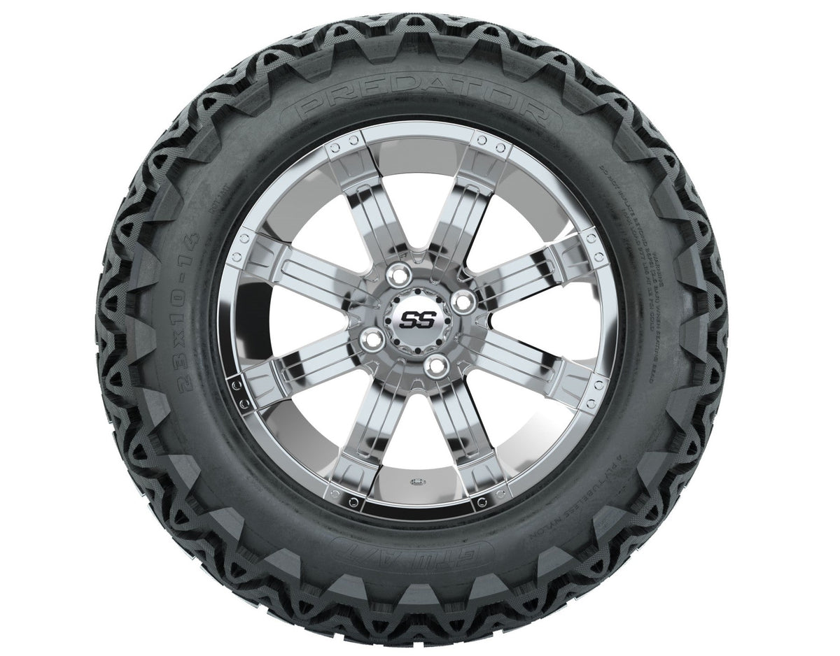 GTW Tempest 14" Chrome Wheels with 23" Predator A/T Tires — Set of 4