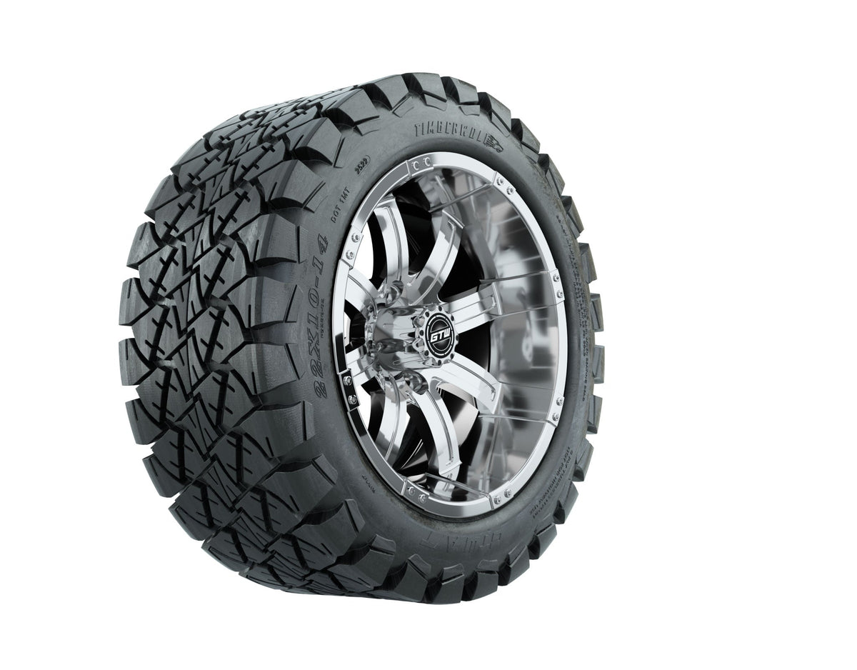 GTW Tempest 14" Chrome Wheels with 22" Timberwolf A/T Tires — Set of 4