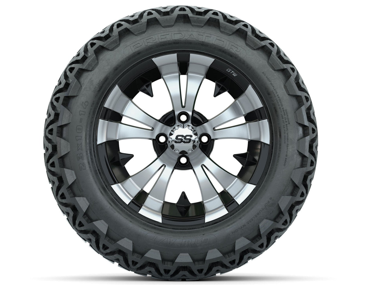 GTW Vampire 14" Black & Machined Wheels with 23" Predator A/T Tires — Set of 4