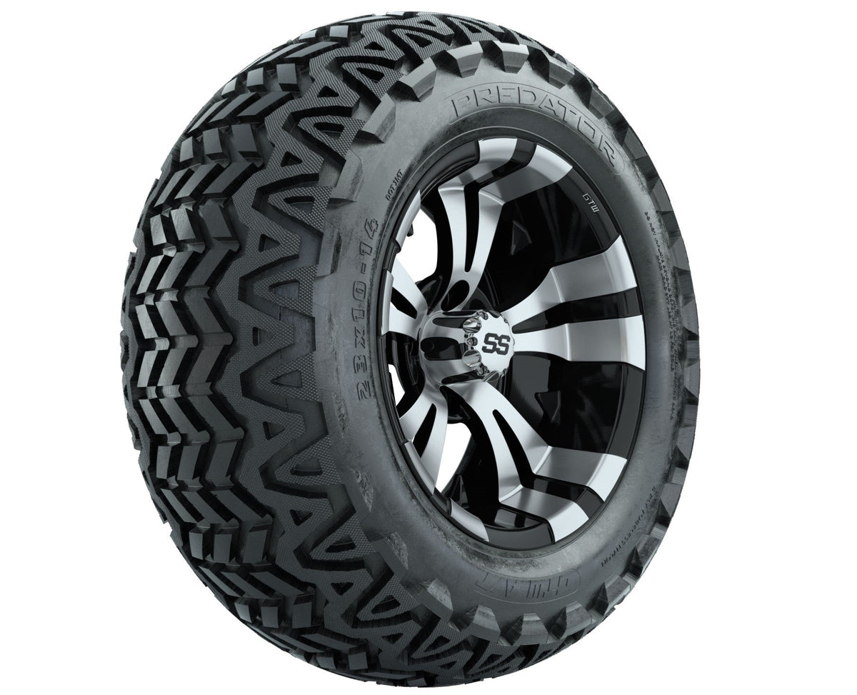 GTW Vampire 14" Black & Machined Wheels with 23" Predator A/T Tires — Set of 4