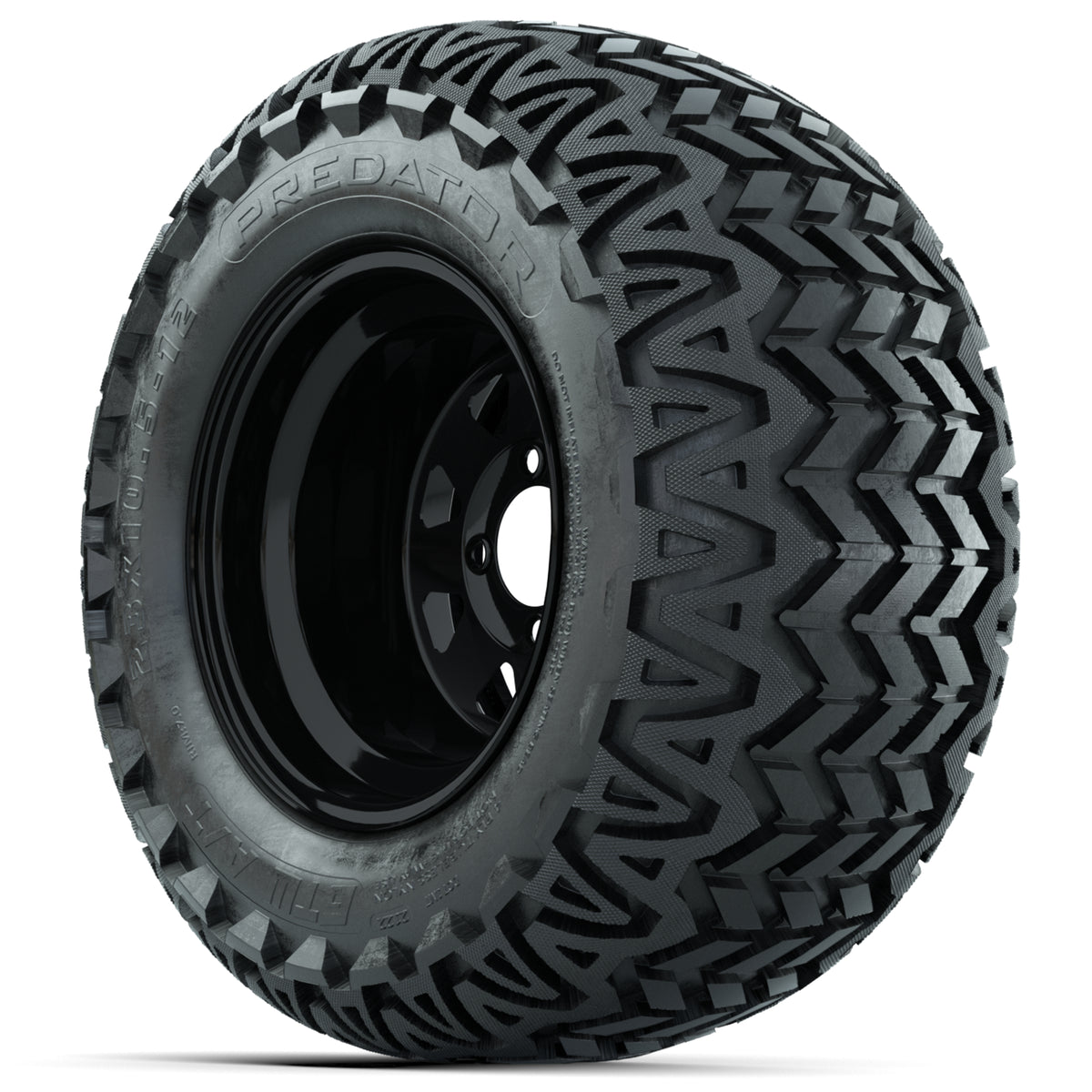 12" Gloss Black Steel Spoke Golf Cart Wheels & 23x10.5x12 Predator All Terrain Tires – Set of 4