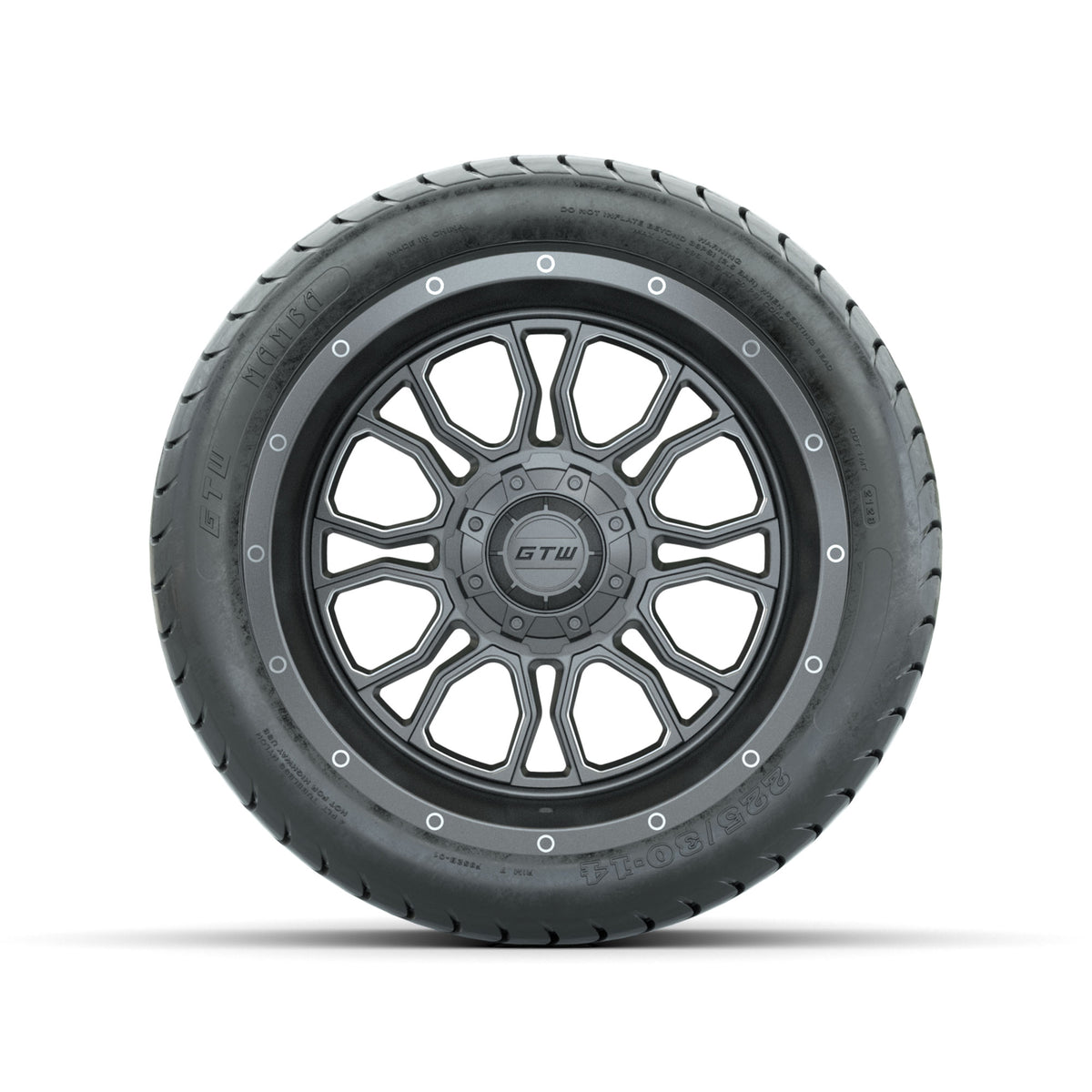 GTW Volt Gunmetal/Machined 14" Wheels with 225/30-14 Mamba Street Tire Full Set