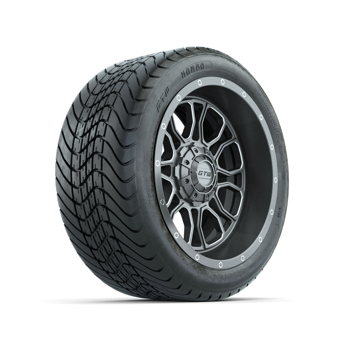 GTW Volt Gunmetal/Machined 14" Wheels with 225/30-14 Mamba Street Tire Full Set