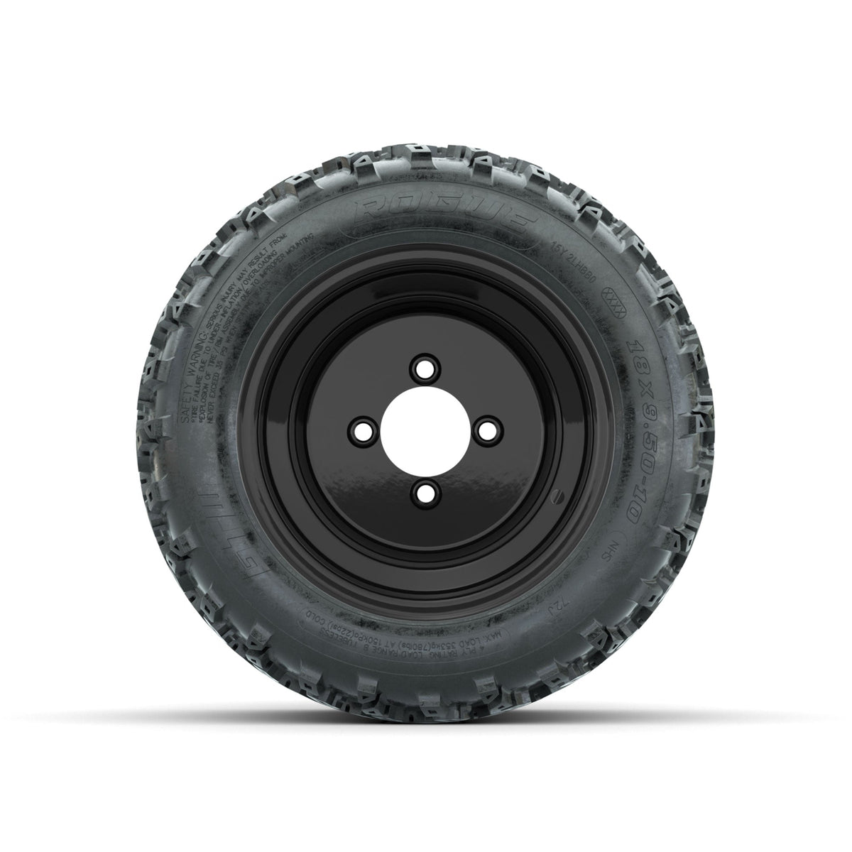 GTW Steel Matte Black 3:5 Offset 10 in Wheels with 18x9.50-10 Rogue All Terrain Tires Full Set