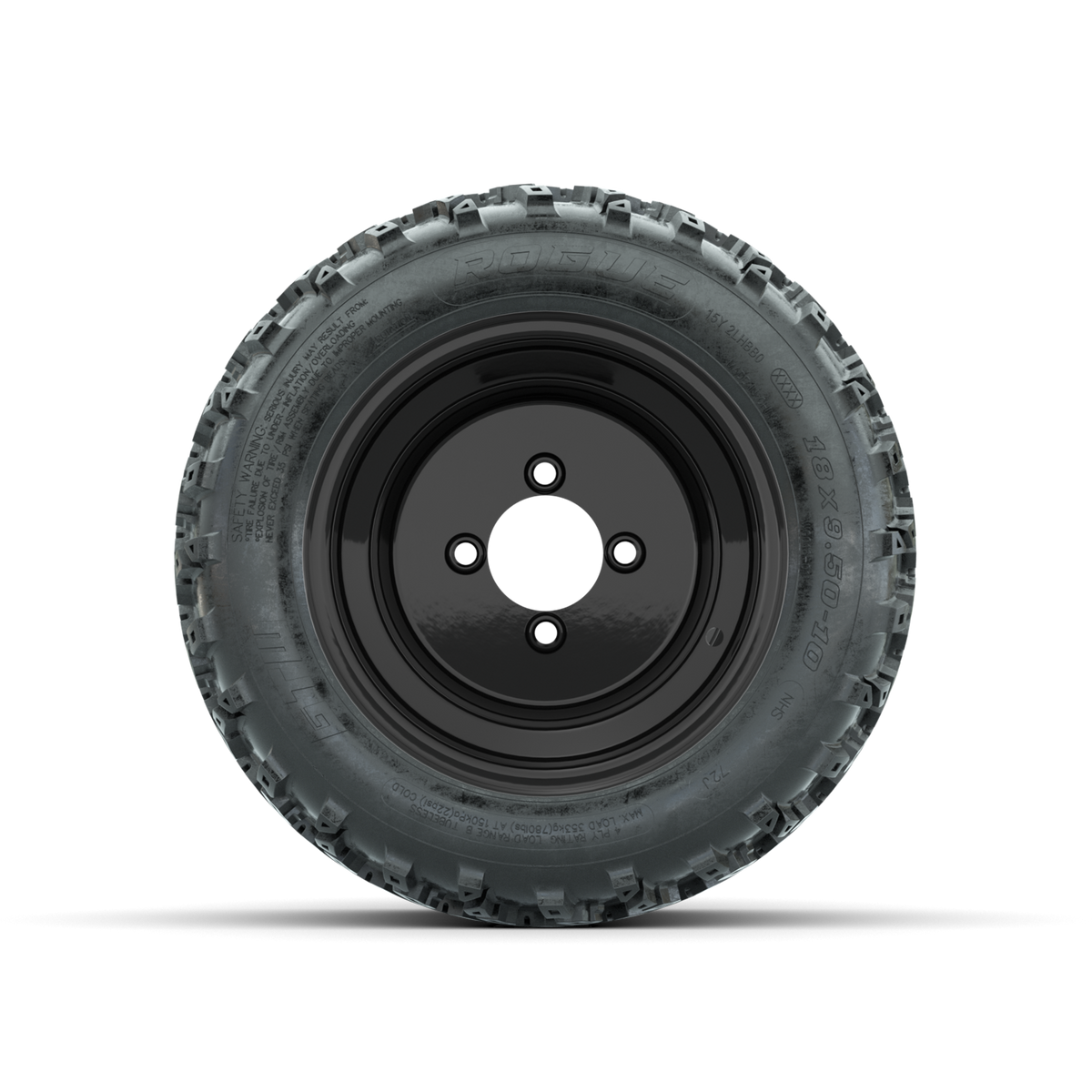 GTW Steel Matte Black 3:5 Offset 10 in Wheels with 18x9.50-10 Rogue All Terrain Tires Full Set