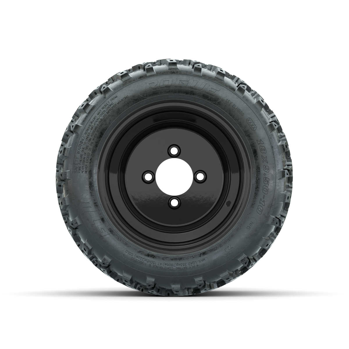 GTW Steel Black Centered 10 in Wheels with 18x9.50-10 Rogue All Terrain Tires Full Set