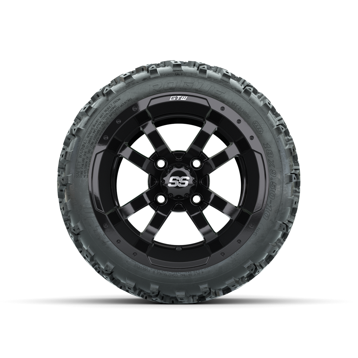GTW Storm Trooper Black 10 in Wheels with 18x9.50-10 Rogue All Terrain Tires Full Set
