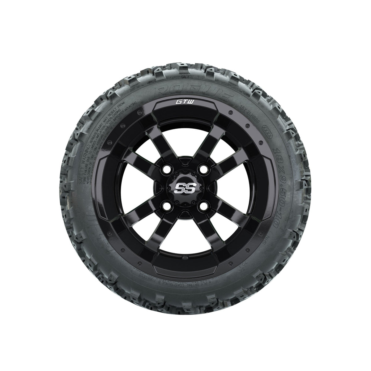 GTW Storm Trooper Black 10 in Wheels with 18x9.50-10 Rogue All Terrain Tires Full Set