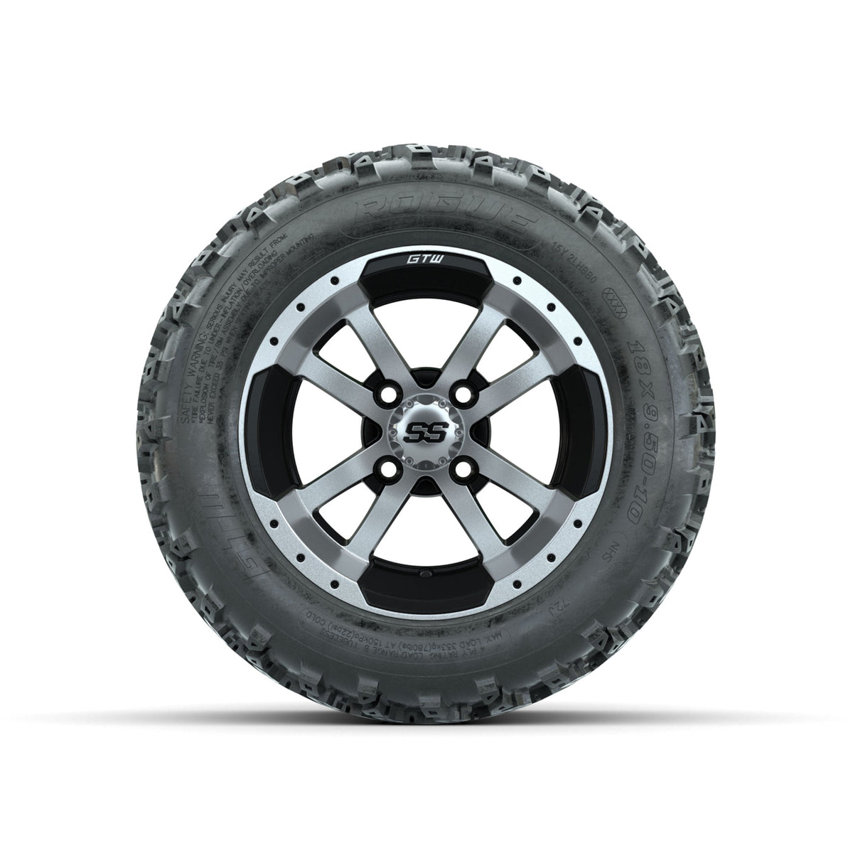GTW Storm Trooper Machined/Black 10 in Wheels with 18x9.50-10 Rogue All Terrain Tires Full Set
