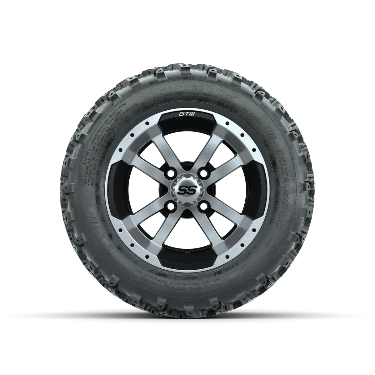 GTW Storm Trooper Machined/Black 10 in Wheels with 18x9.50-10 Rogue All Terrain Tires Full Set