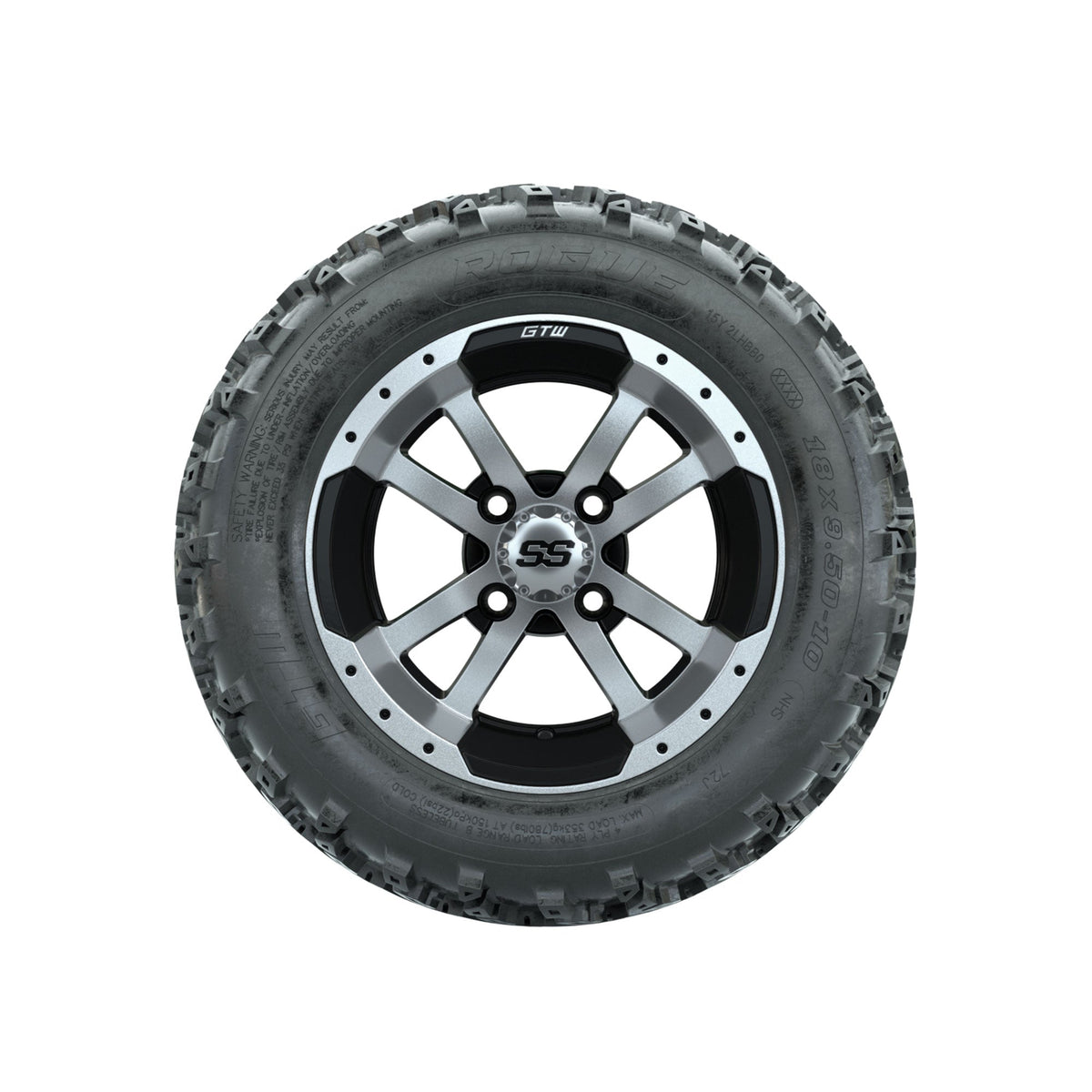 GTW Storm Trooper Machined/Black 10 in Wheels with 18x9.50-10 Rogue All Terrain Tires Full Set