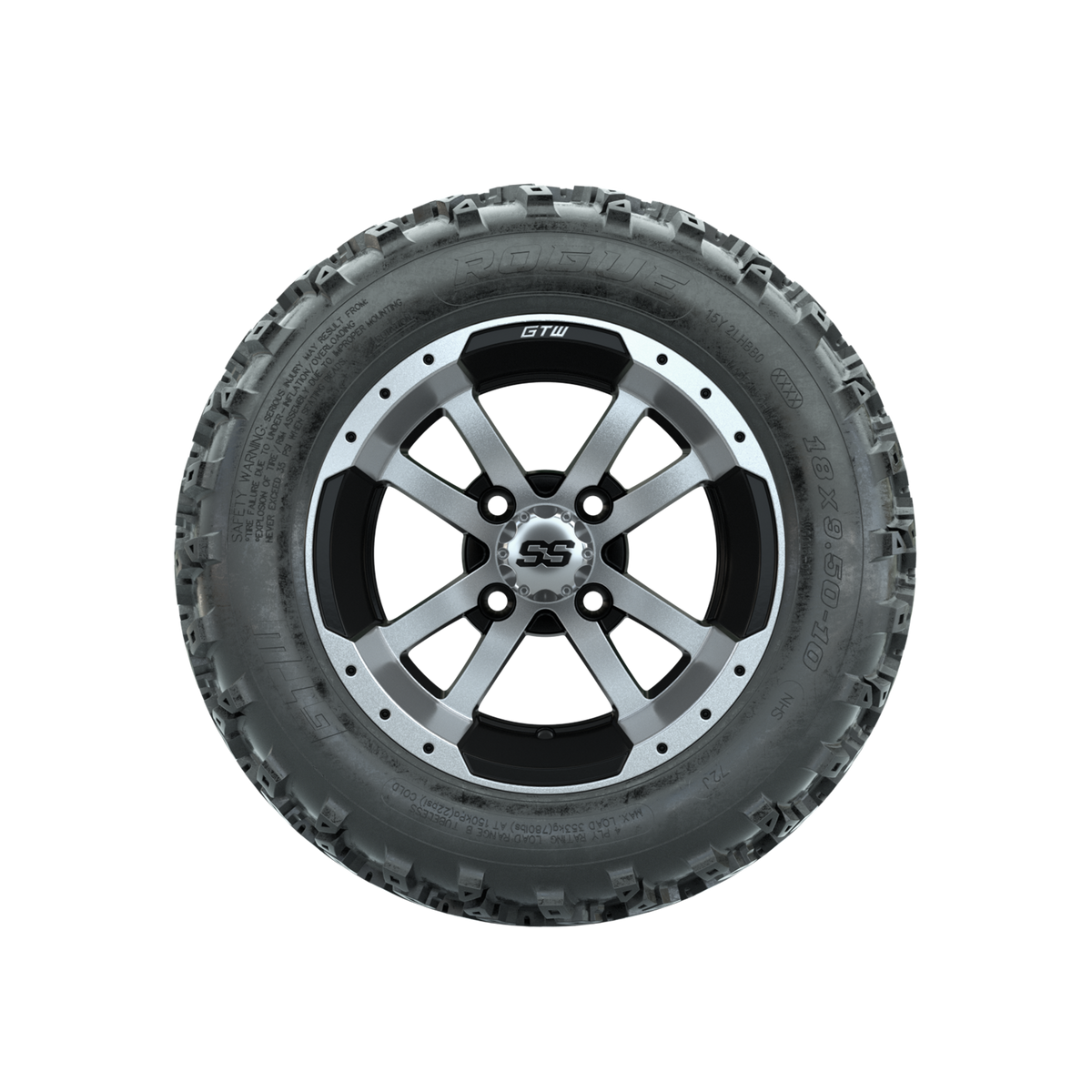 GTW Storm Trooper Machined/Black 10 in Wheels with 18x9.50-10 Rogue All Terrain Tires Full Set
