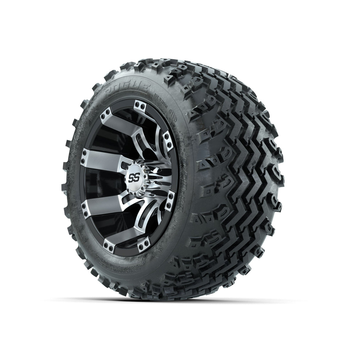 GTW Tempest Machined/Black 10 in Wheels with 18x9.50-10 Rogue All Terrain Tires Full Set