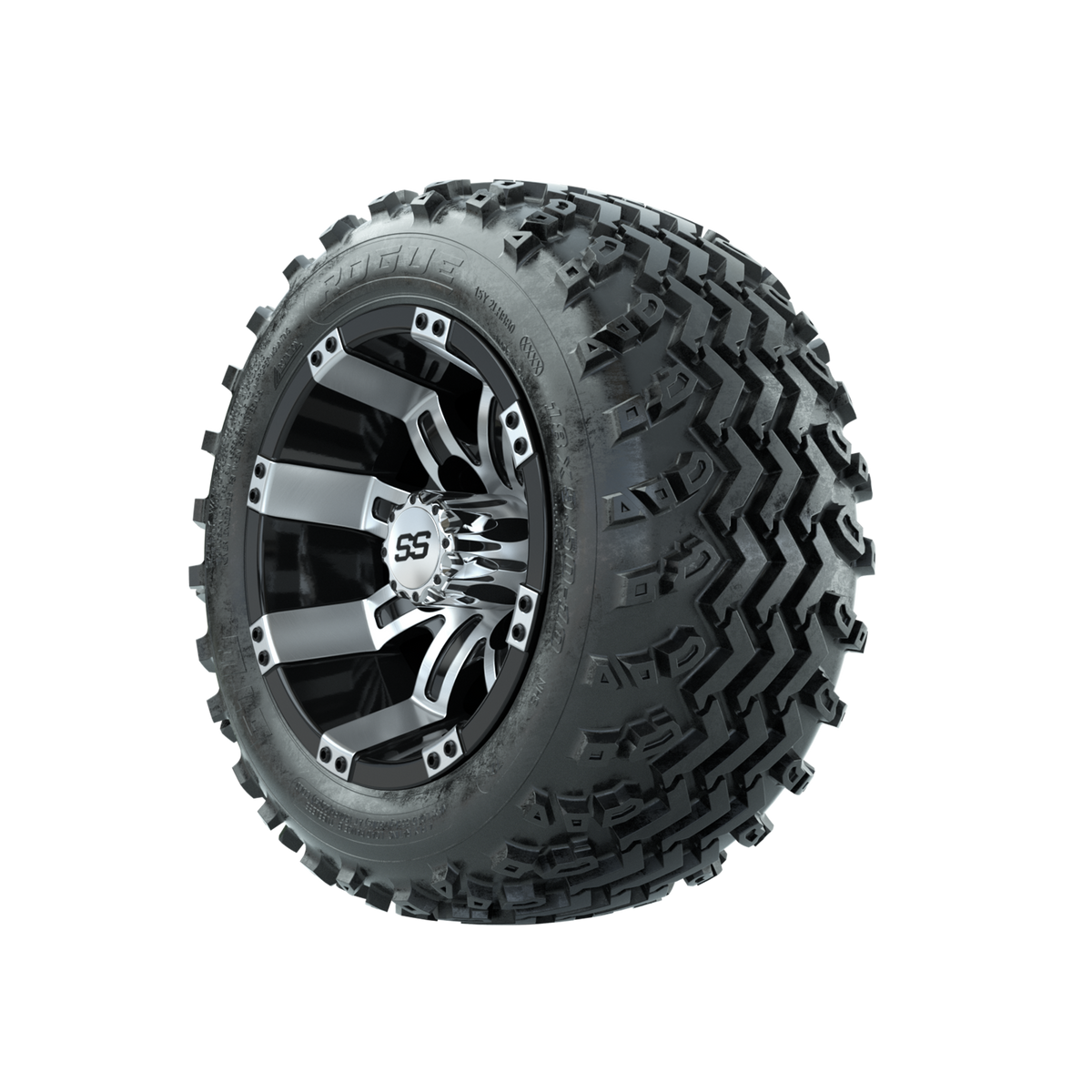 GTW Tempest Machined/Black 10 in Wheels with 18x9.50-10 Rogue All Terrain Tires Full Set
