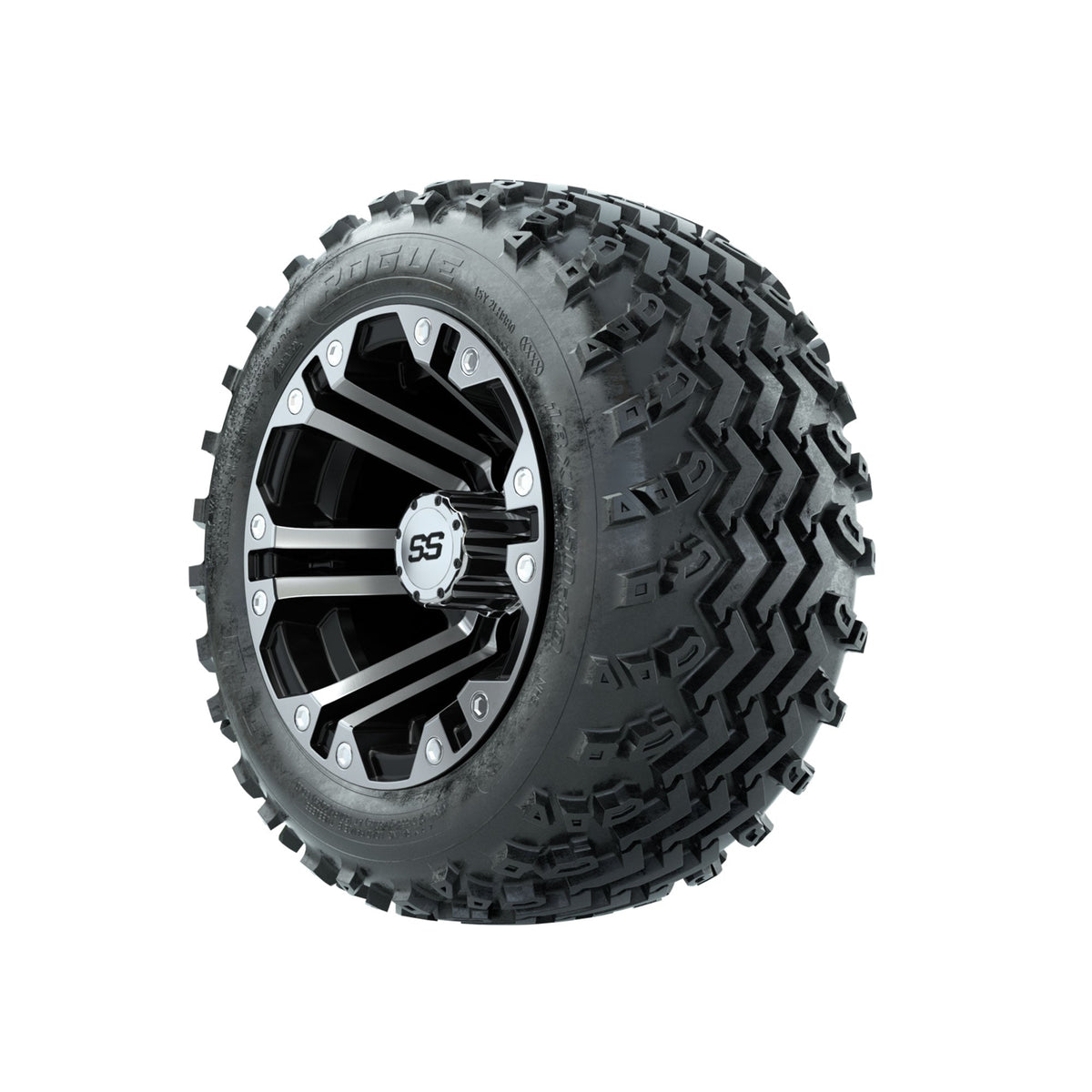 GTW Specter Machined/Black 10 in Wheels with 18x9.50-10 Rogue All Terrain Tires Full Set