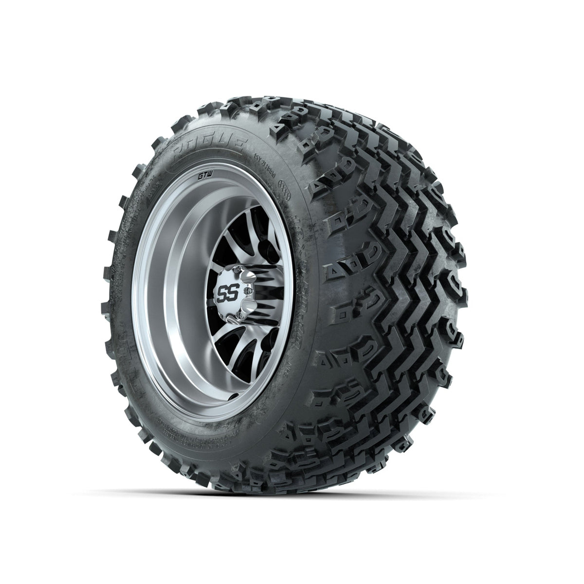 GTW Medusa Machined/Black 10 in Wheels with 18x9.50-10 Rogue All Terrain Tires Full Set