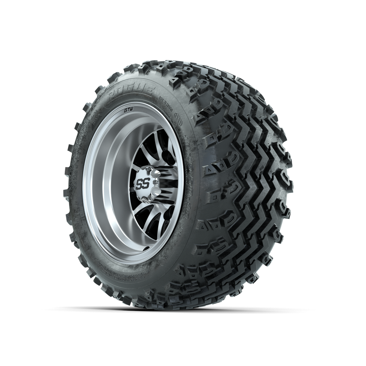 GTW Medusa Machined/Black 10 in Wheels with 18x9.50-10 Rogue All Terrain Tires Full Set