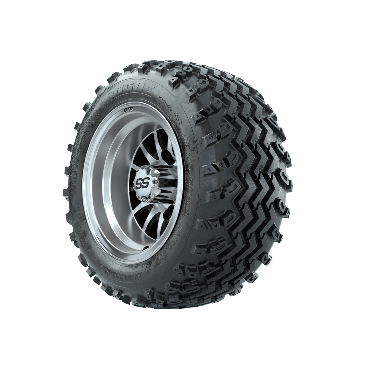 GTW Medusa Machined/Black 10 in Wheels with 18x9.50-10 Rogue All Terrain Tires Full Set