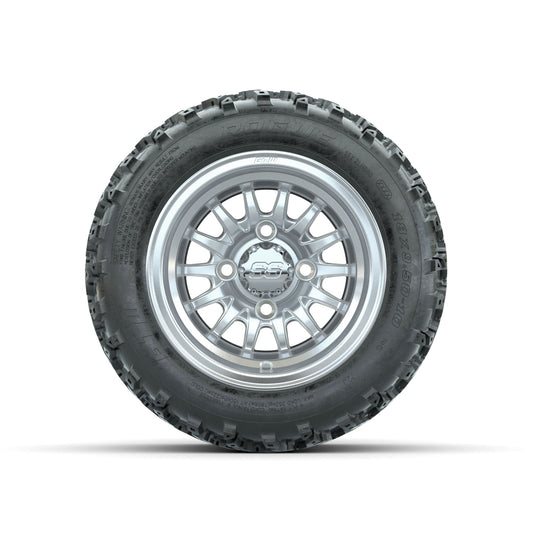 GTW Medusa Machined/Silver 10 in Wheels with 18x9.50-10 Rogue All Terrain Tires Full Set