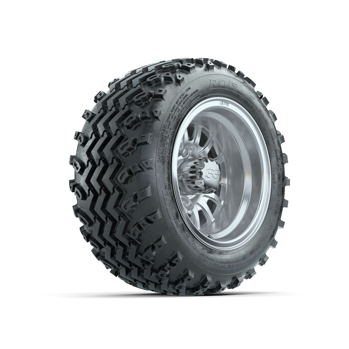 GTW Medusa Machined/Silver 10 in Wheels with 18x9.50-10 Rogue All Terrain Tires Full Set