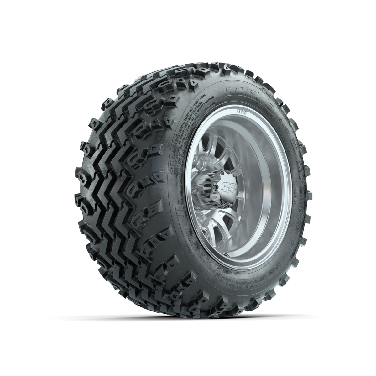 GTW Medusa Machined/Silver 10 in Wheels with 18x9.50-10 Rogue All Terrain Tires Full Set
