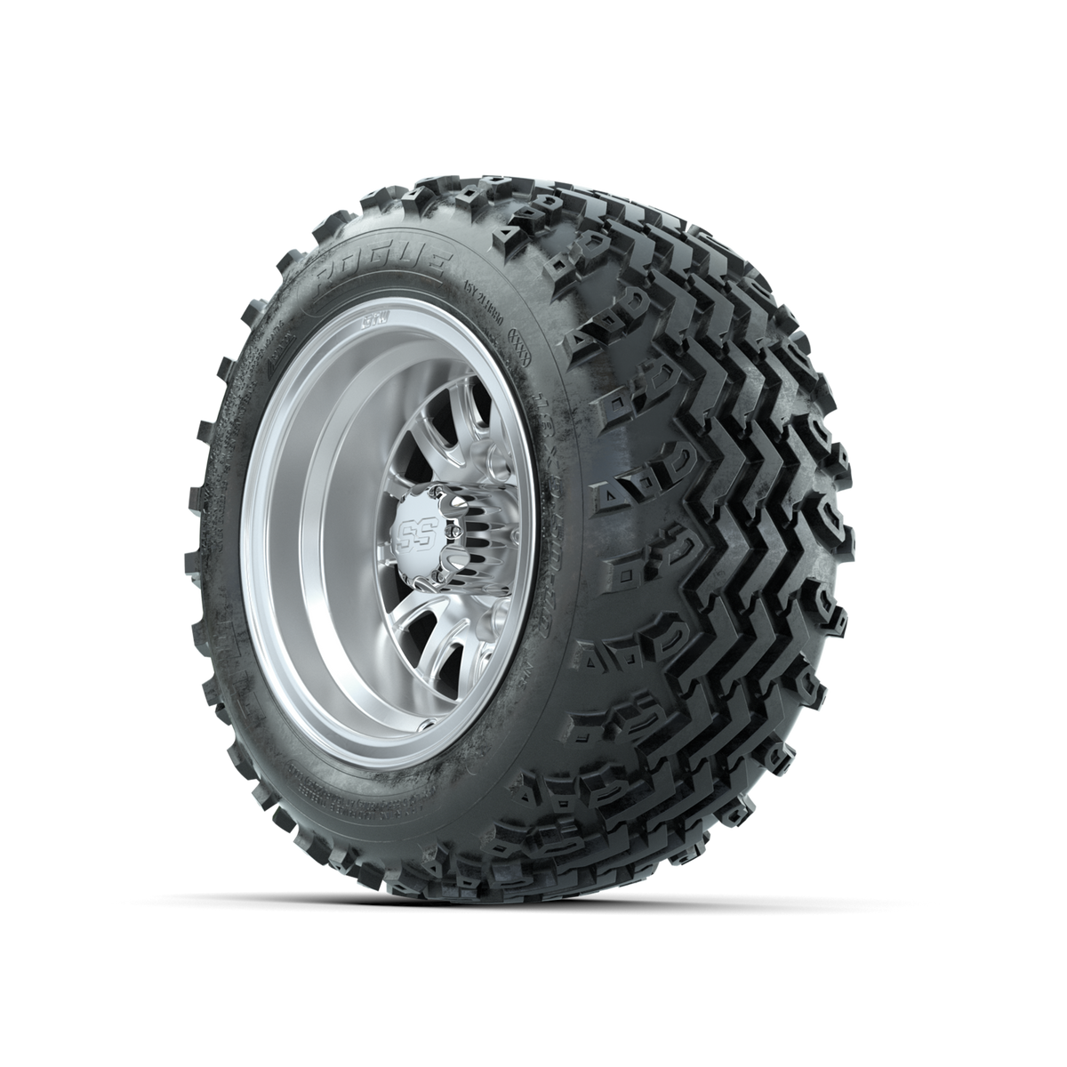 GTW Medusa Machined/Silver 10 in Wheels with 18x9.50-10 Rogue All Terrain Tires Full Set