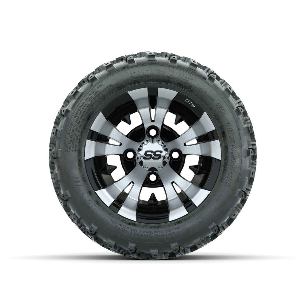 GTW Vampire Machined/Black 10 in Wheels with 18x9.50-10 Rogue All Terrain Tires Full Set
