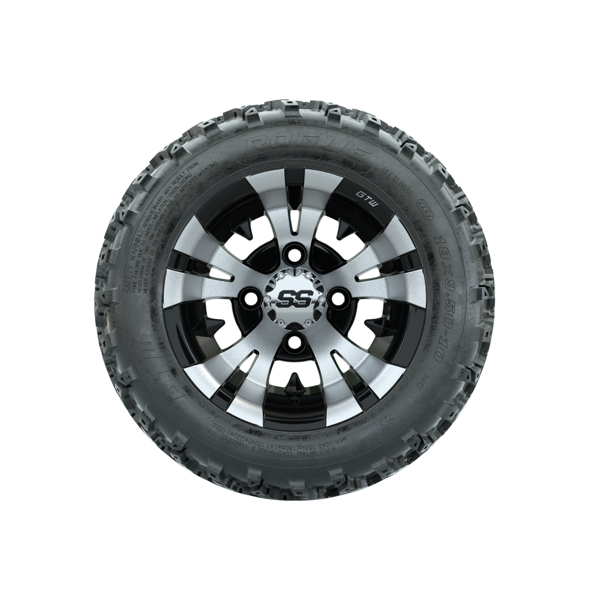 GTW Vampire Machined/Black 10 in Wheels with 18x9.50-10 Rogue All Terrain Tires Full Set