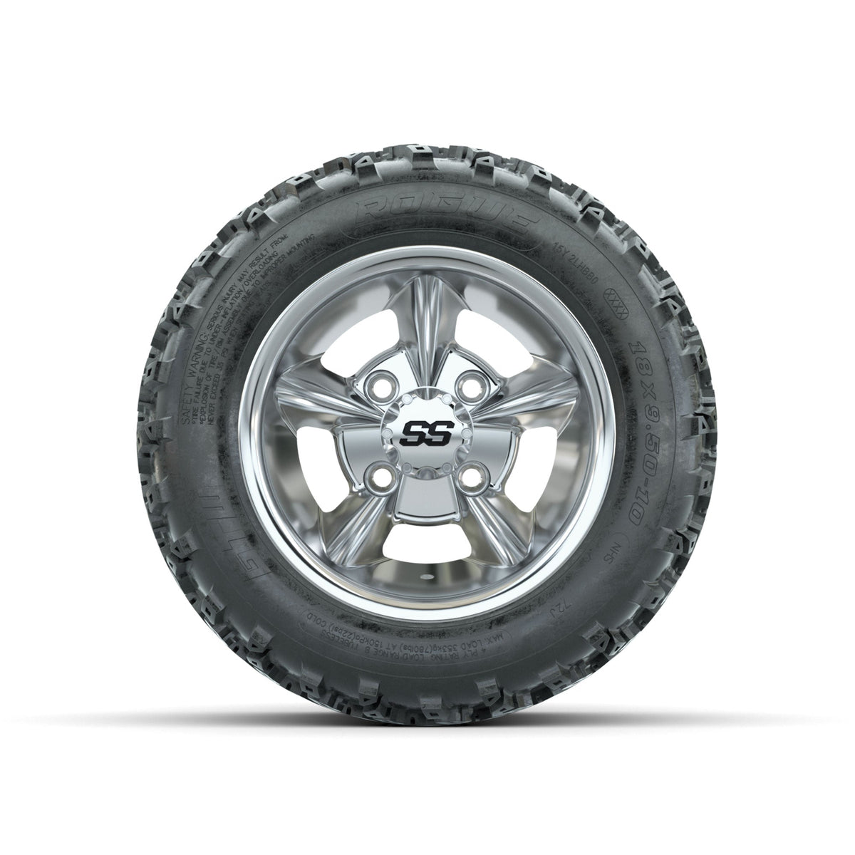 GTW Godfather Chrome 10 in Wheels with 18x9.50-10 Rogue All Terrain Tires Full Set
