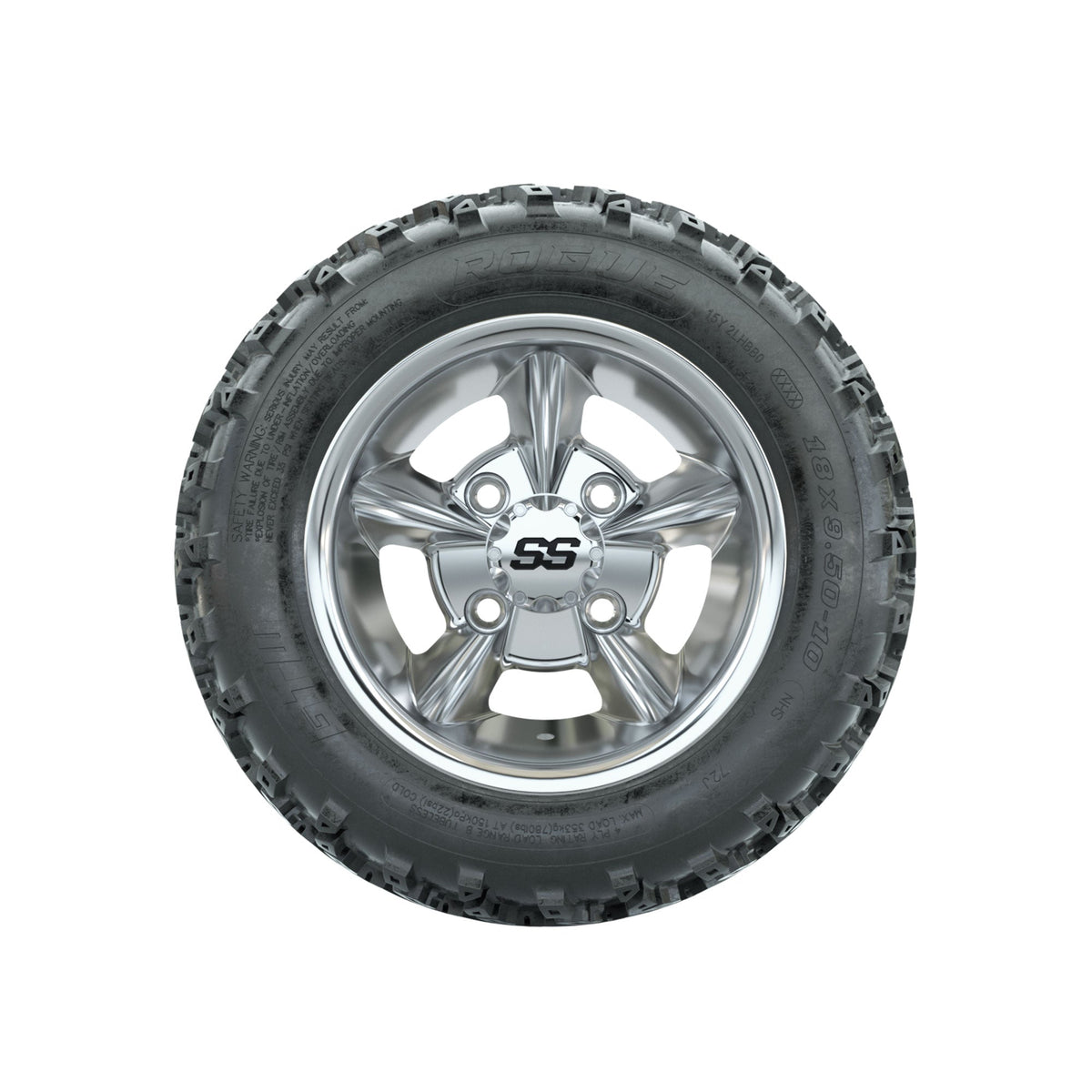 GTW Godfather Chrome 10 in Wheels with 18x9.50-10 Rogue All Terrain Tires Full Set