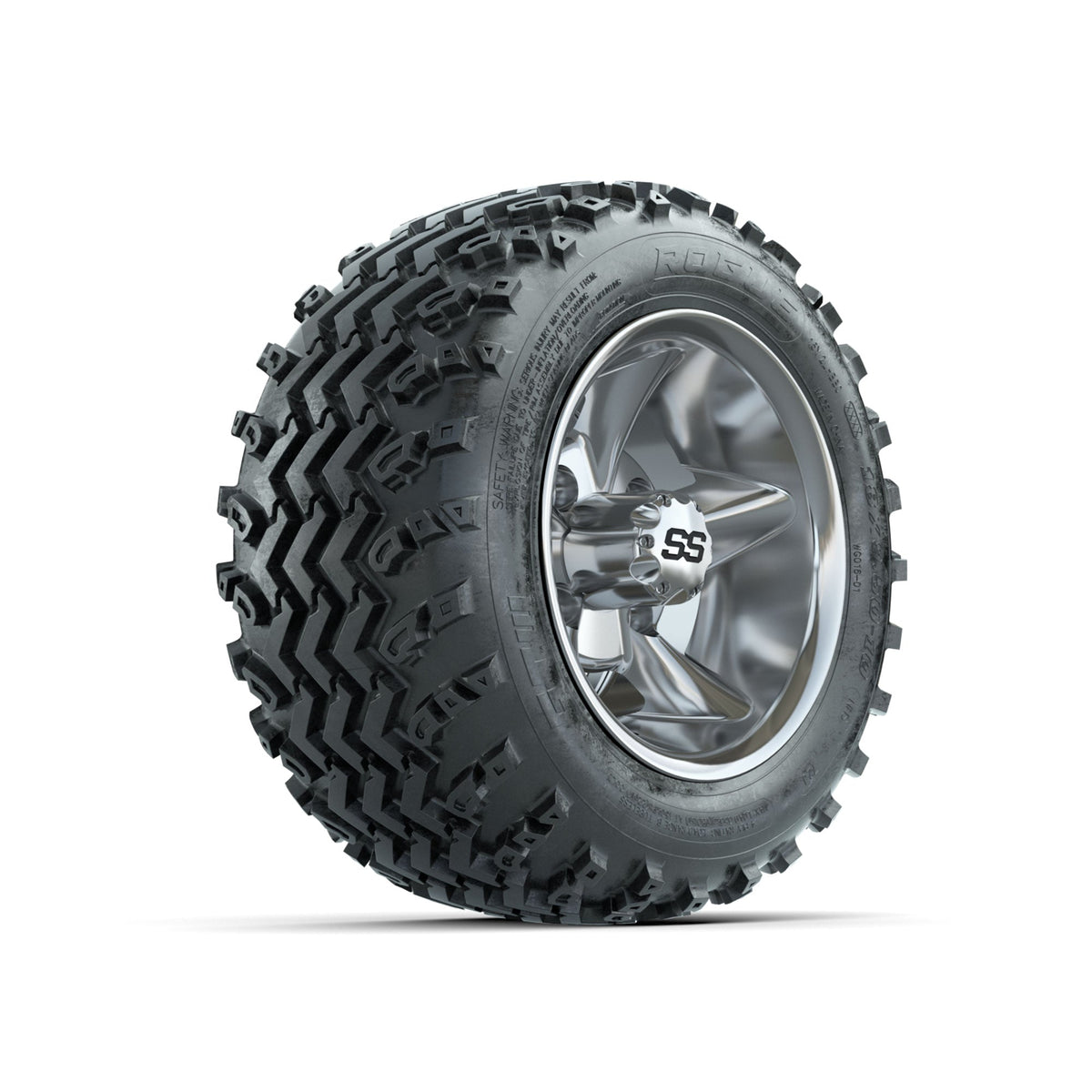GTW Godfather Chrome 10 in Wheels with 18x9.50-10 Rogue All Terrain Tires Full Set