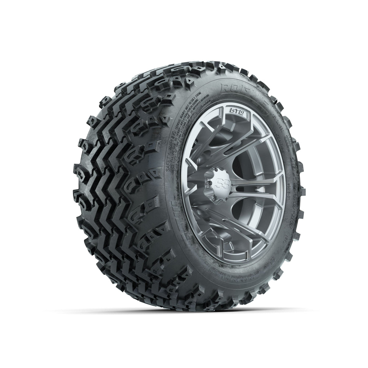 GTW Spyder Silver 10 in Wheels with 18x9.50-10 Rogue All Terrain Tires Full Set
