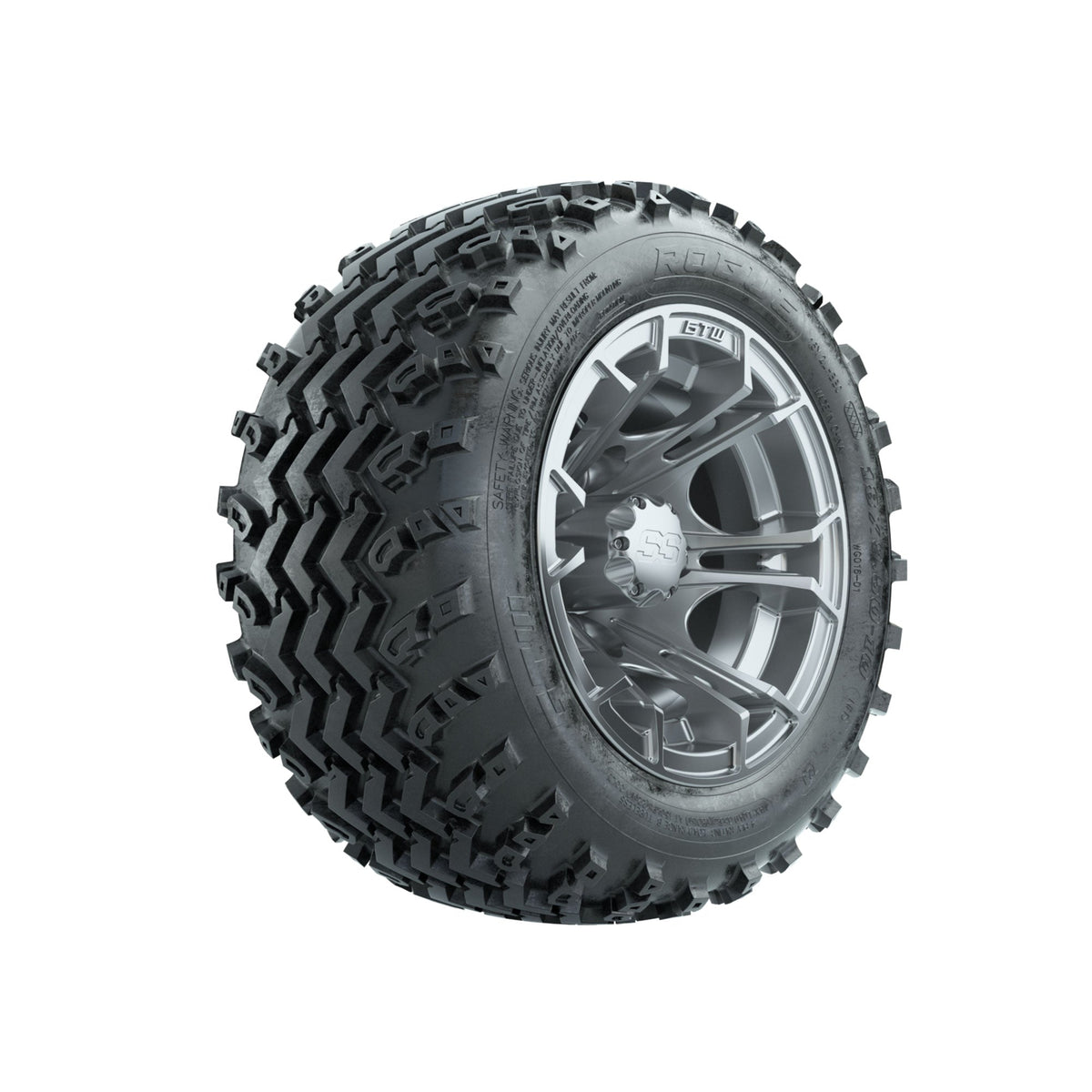 GTW Spyder Silver 10 in Wheels with 18x9.50-10 Rogue All Terrain Tires Full Set