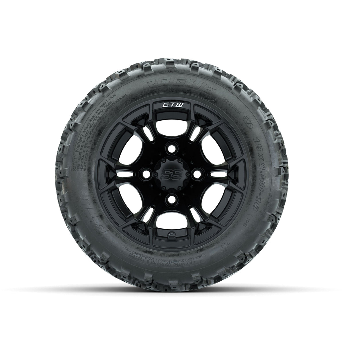 GTW Spyder Matte Black 10 in Wheels with 18x9.50-10 Rogue All Terrain Tires Full Set