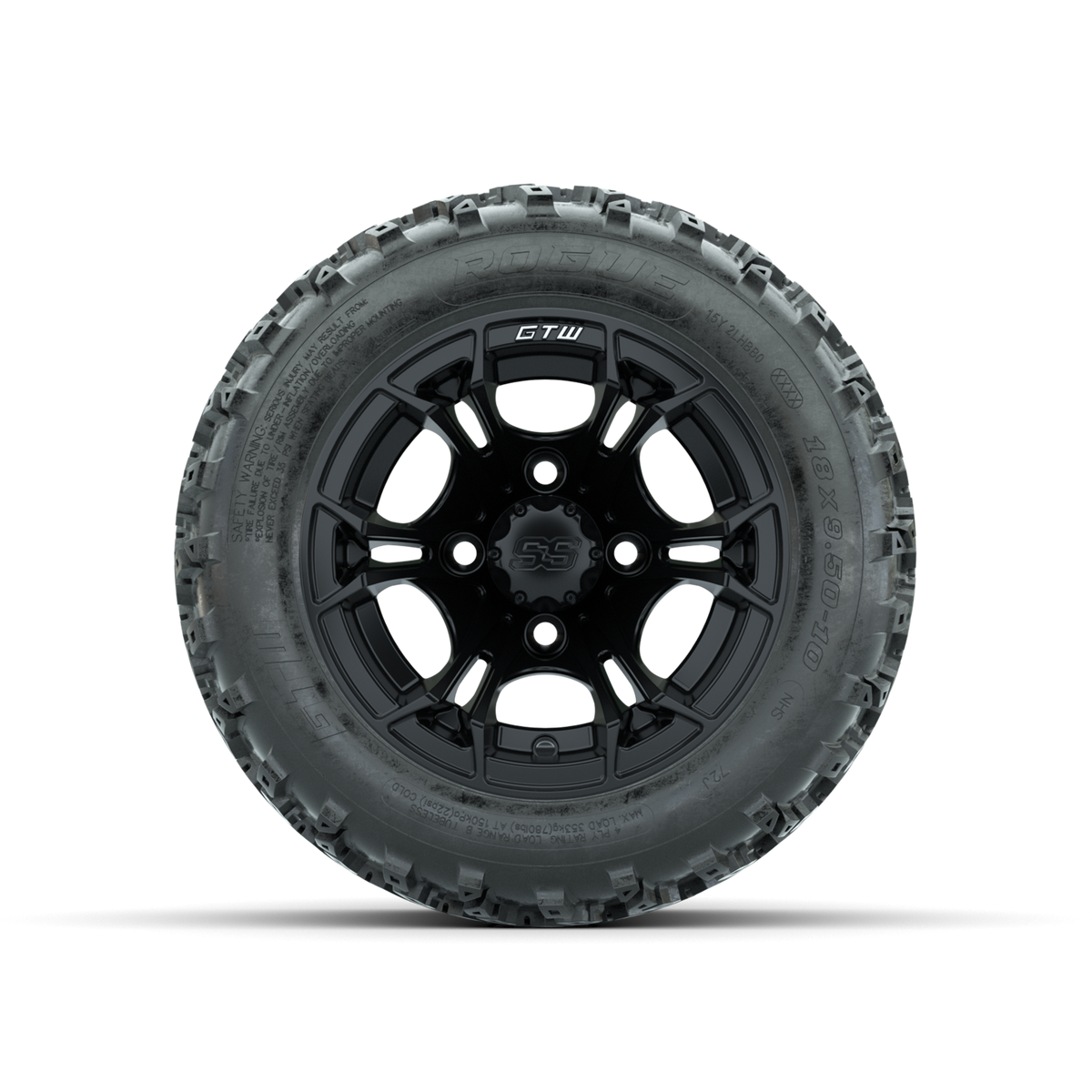 GTW Spyder Matte Black 10 in Wheels with 18x9.50-10 Rogue All Terrain Tires Full Set