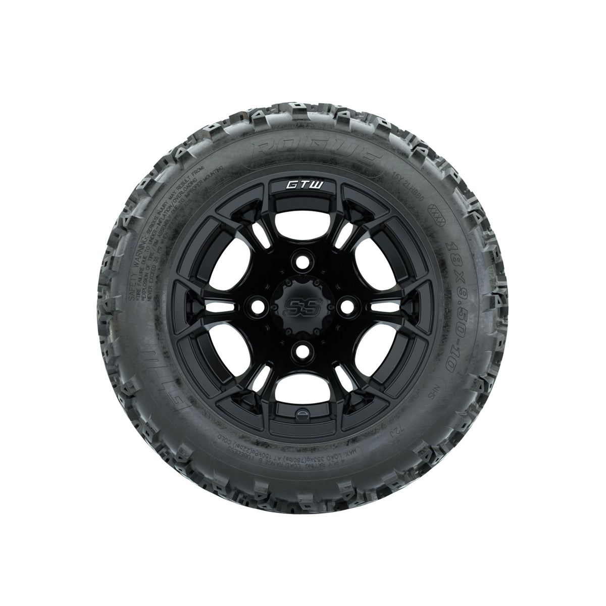 GTW Spyder Matte Black 10 in Wheels with 18x9.50-10 Rogue All Terrain Tires Full Set