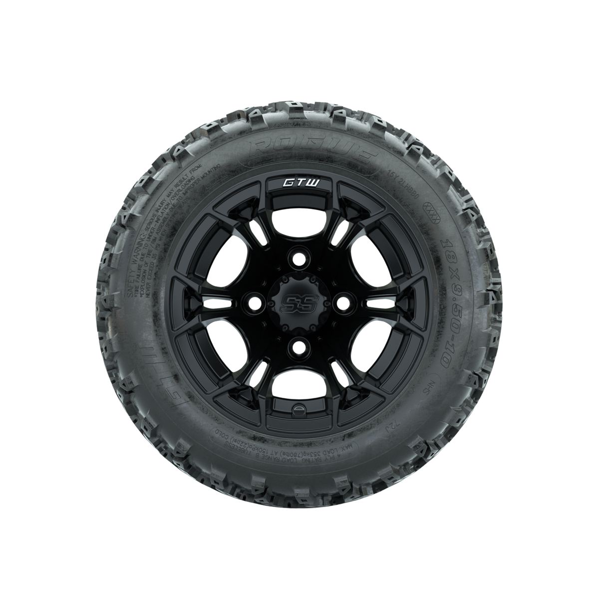 GTW Spyder Matte Black 10 in Wheels with 18x9.50-10 Rogue All Terrain Tires Full Set