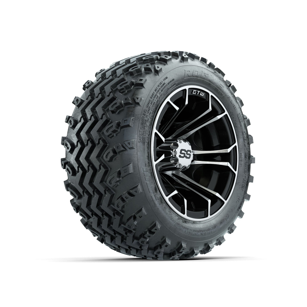 GTW Spyder Machined/Black 10 in Wheels with 18x9.50-10 Rogue All Terrain Tires Full Set