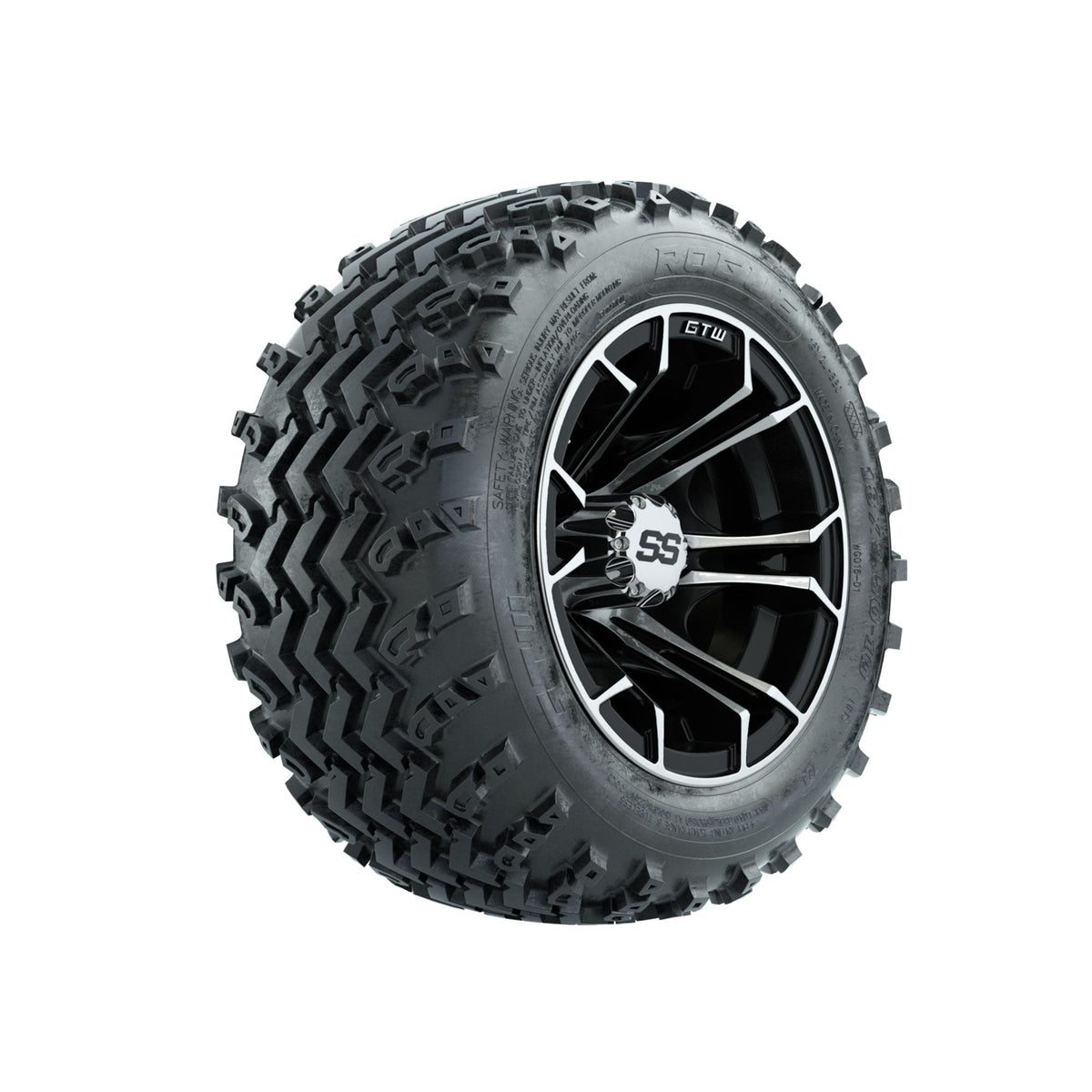 GTW Spyder Machined/Black 10 in Wheels with 18x9.50-10 Rogue All Terrain Tires Full Set