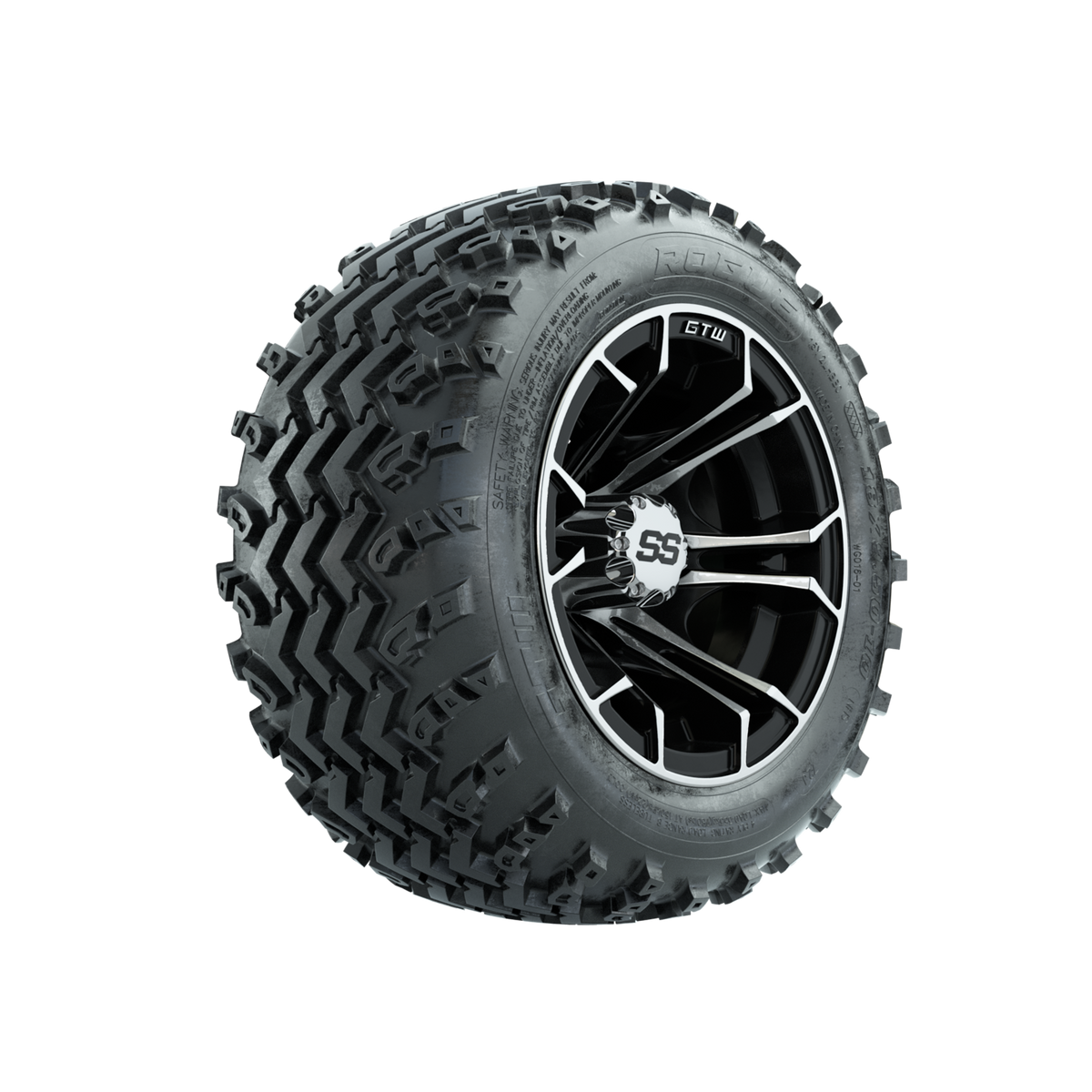 GTW Spyder Machined/Black 10 in Wheels with 18x9.50-10 Rogue All Terrain Tires Full Set