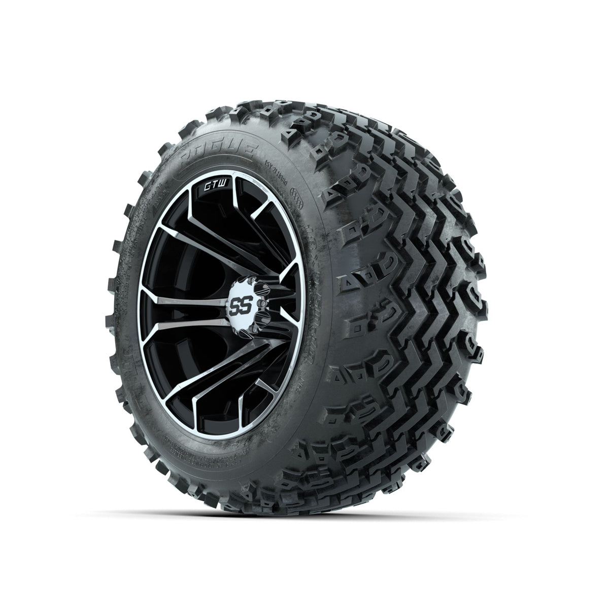 GTW Spyder Machined/Black 10 in Wheels with 18x9.50-10 Rogue All Terrain Tires Full Set