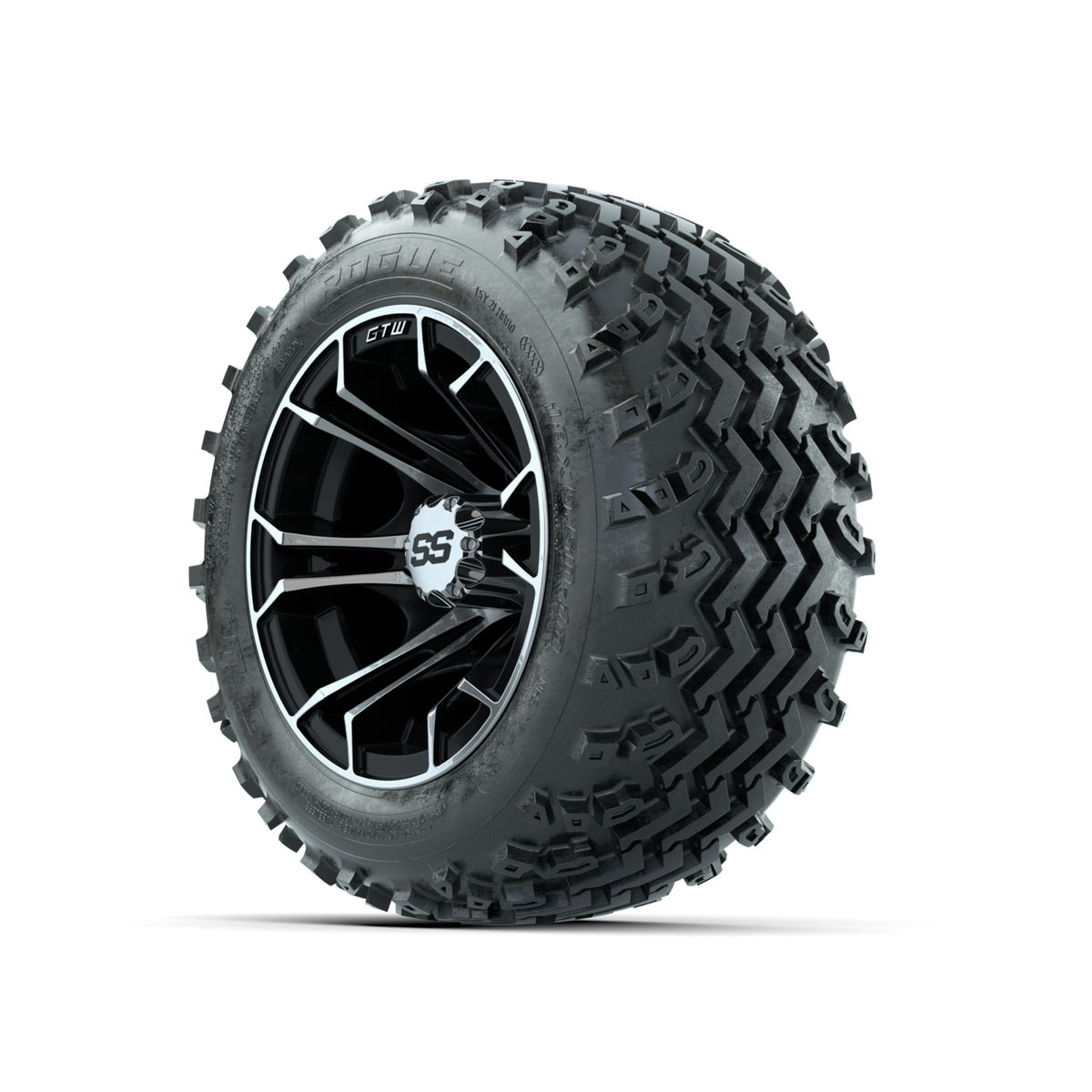 GTW Spyder Machined/Black 10 in Wheels with 18x9.50-10 Rogue All Terrain Tires Full Set