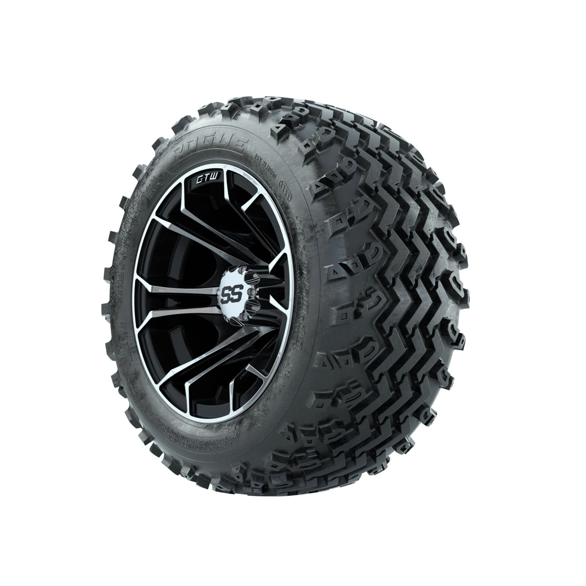 GTW Spyder Machined/Black 10 in Wheels with 18x9.50-10 Rogue All Terrain Tires Full Set