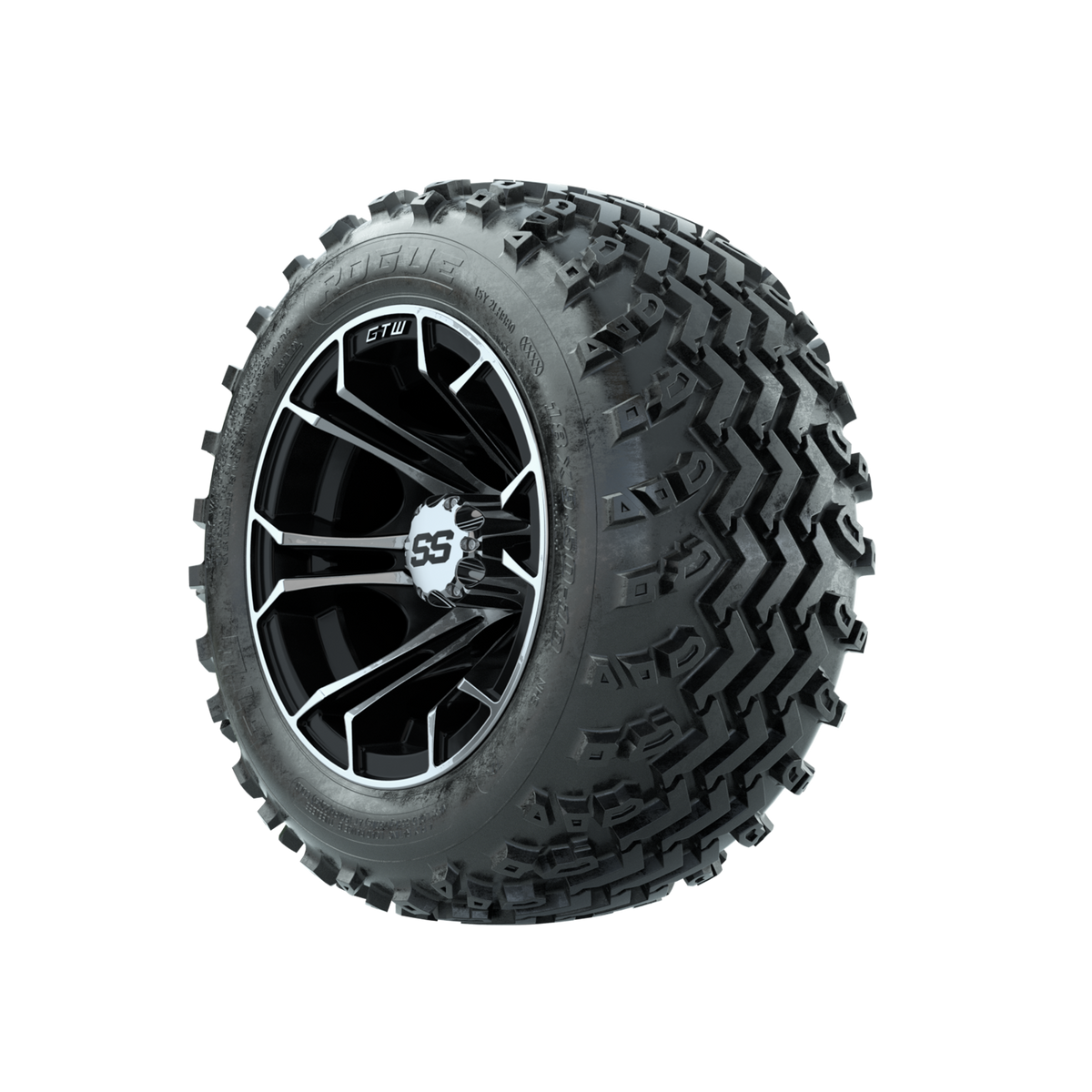 GTW Spyder Machined/Black 10 in Wheels with 18x9.50-10 Rogue All Terrain Tires Full Set