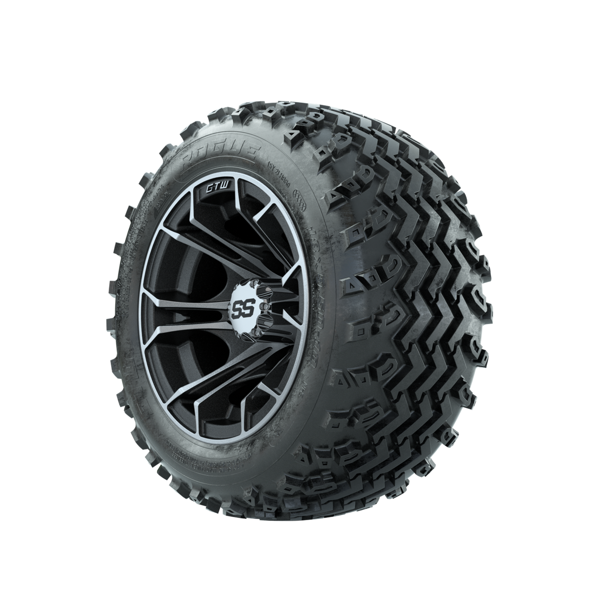 GTW Spyder Machined/Matte Grey 10 in Wheels with 18x9.50-10 Rogue All Terrain Tires Full Set