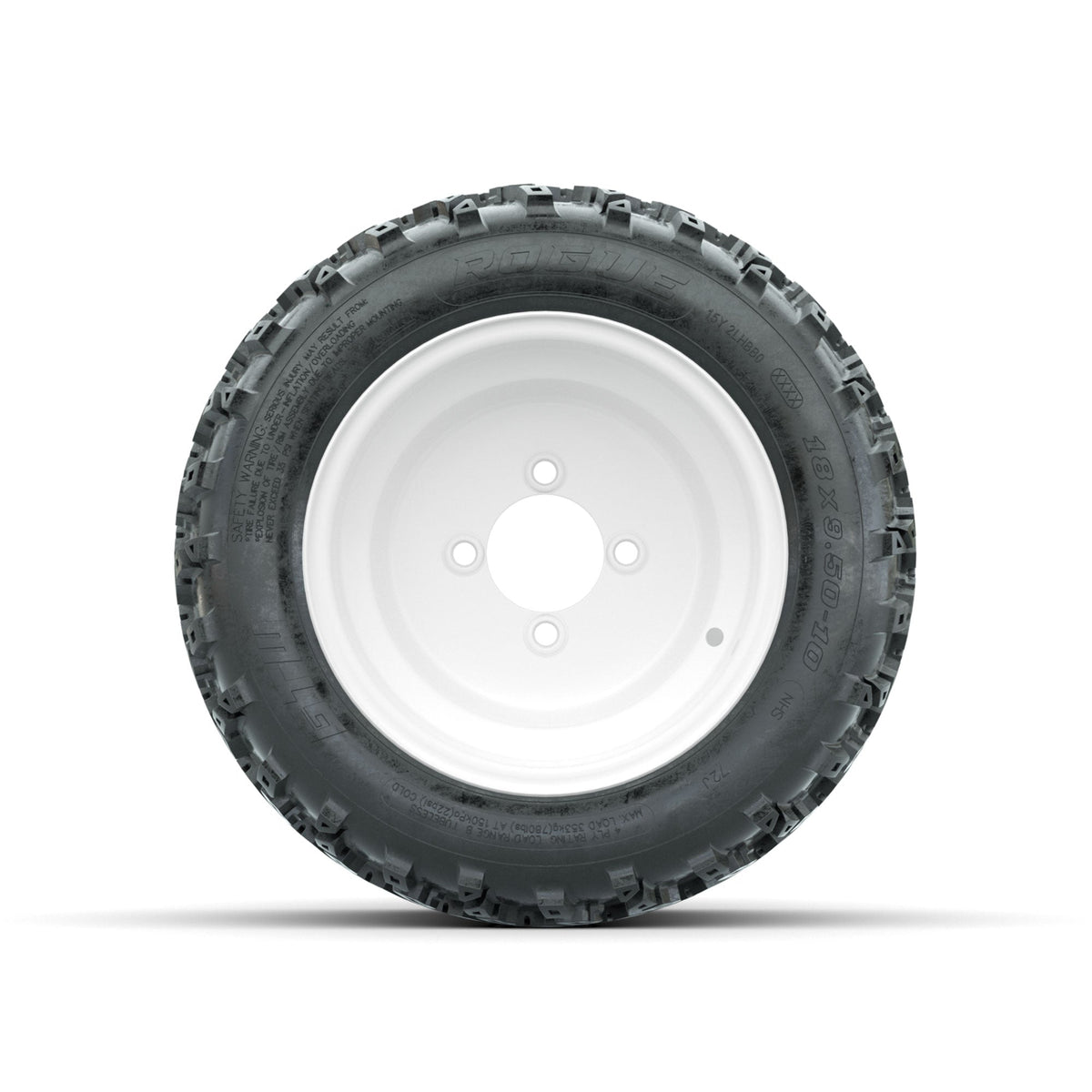 GTW Steel White Centered 10 in Wheels with 18x9.50-10 Rogue All Terrain Tires Full Set