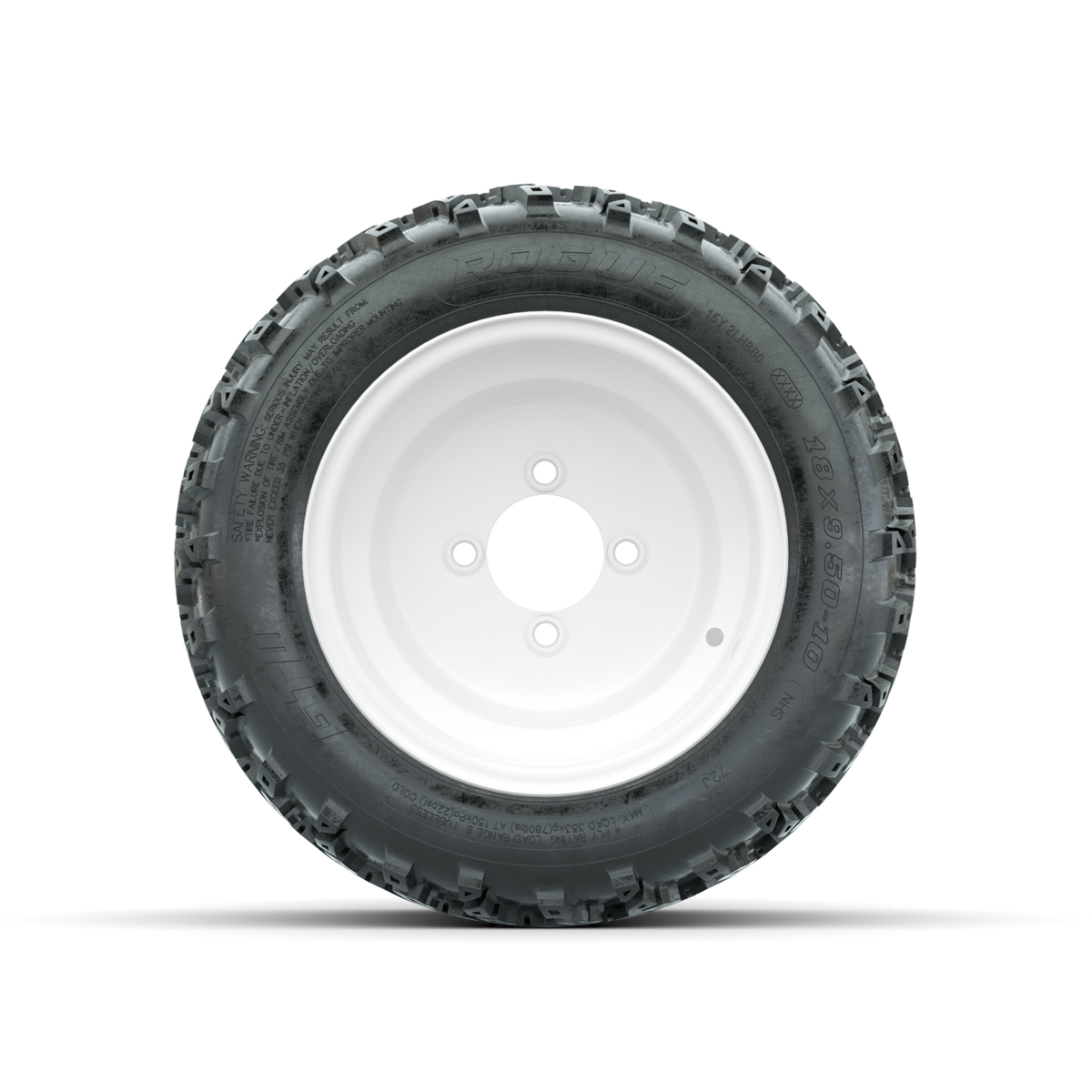 GTW Steel White Centered 10 in Wheels with 18x9.50-10 Rogue All Terrain Tires Full Set