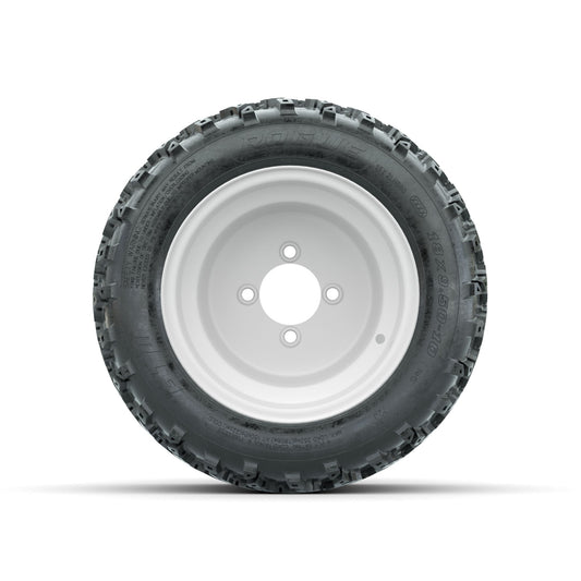 GTW Steel White 3:5 Offset 10 in Wheels with 18x9.50-10 Rogue All Terrain Tires Full Set